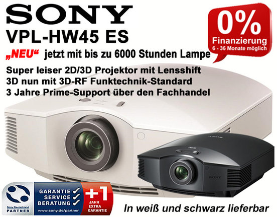 Sony VPL-HW45ES - FullHD 3D Beamer - HEIM­KI­NO-Aktuell Edition - WEISS
